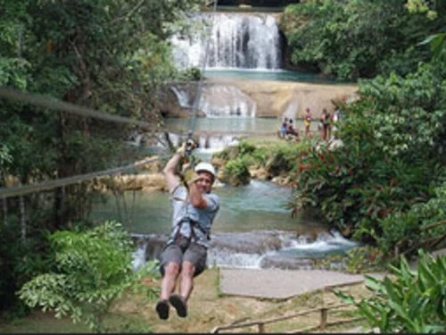 Zip Line above a Falls in Negril Jamaica