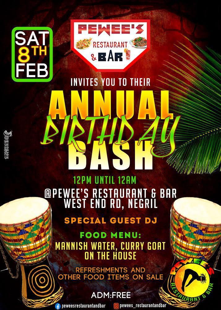 Pewee's Birthday Bash January 11th, 2020 in Negril Jamaica
