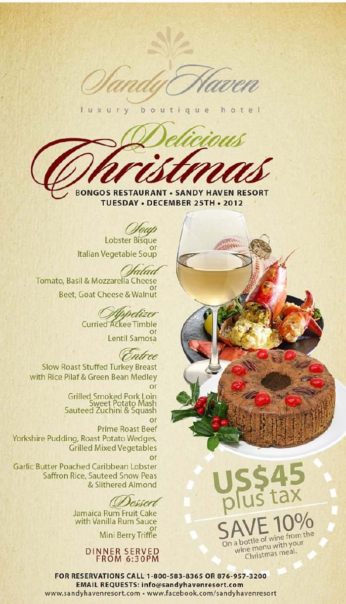 Christmas Dinner at Sandy Haven in Negril Jamaica